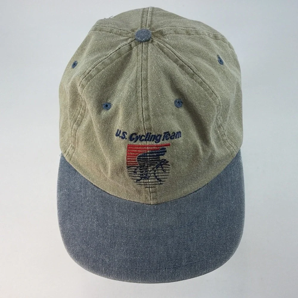 Vintage US Postal Service Cycling Team Hat Cap Bike Tour de France Khaki Dad